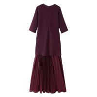 Vestido Elegante de Plechos BUNO Moda en Punto Cálido con Cuello Redondo y Mangas Cortas - details 6