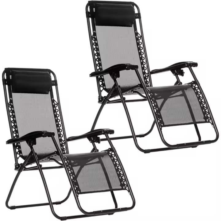 Tumbonas Plegables de Exterior para Jardín, Playa, Piscina y Terraza - Sillas Gravedad Zero, Inclinables, de Acero INOX Ligero, Tejido Oxford con Reposacabezas (Negro, Pack 2) - 1