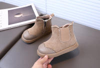Botas de cuero con cremallera lateral y forro de terciopelo para niños, estilo retro británico. - details 12
