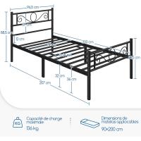 Cama Individual Hierro Cama Metálica para colchón de 90 x 190cm Cama Industrial Estructura Metal - details 71
