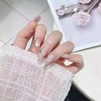 10 uñas adhesivas de ojo de gato rosa de bailarina francesa hechas a mano y juego completo de uñas postizas - details 13