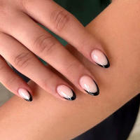 Uñas postizas con borde negro para mujer, efecto cómodo y natural, regalo para novia como día de San Valentín - details 5