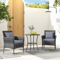 Conjunto Muebles de Jardín Ratán de 3 Piezas, 2 Sillas con Cojines y 1 Mesa de Vidrio Templado, Mesa y Sillas Terraza Terraza Patio Balcón (Beige) - details 15