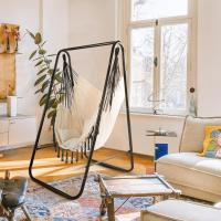 Silla Hamaca Colgante con Soporte, Columpio con Conjines, Carga Máxima 100 kg, para Interior y Exterior Beige - details 2
