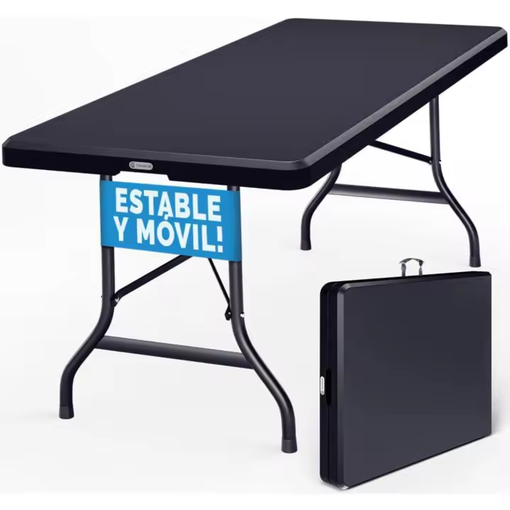 Mesa Jardín Plegable 183x76cm Interiores y Exteriores Acero HDPE Bufé Portátil 8 Personas - 1