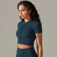 Hamidou-Camiseta deportiva con cremallera para mujer, Top elástico ajustado y transpirable, ropa deportiva para gimnasio, correr y Yoga - details 24