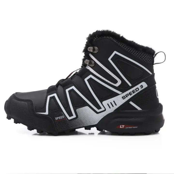 Botas de senderismo impermeables de cuero para hombre, botines de nieve para exteriores, zapatos de entrenamiento de senderismo de felpa, zapatos deportivos de senderismo, invierno, nuevo - 1