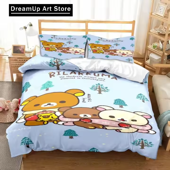 Conjunto de Ropa de Cama de Dibujos Animados de Oso Rilakkuma Diseño Kawaii para Chicos y Chicas - 1