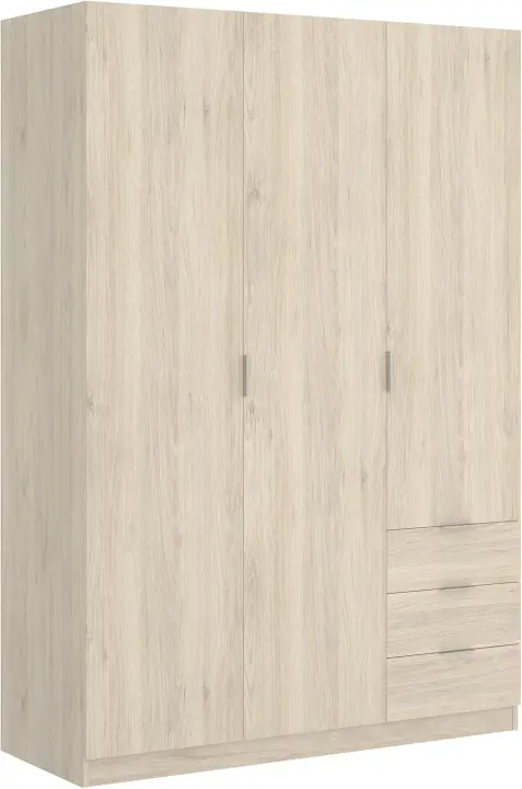 Armario ropero de 3 puertas y 3 cajones, gran capacidad, natural/blanco, 121x184x52 cm - 1