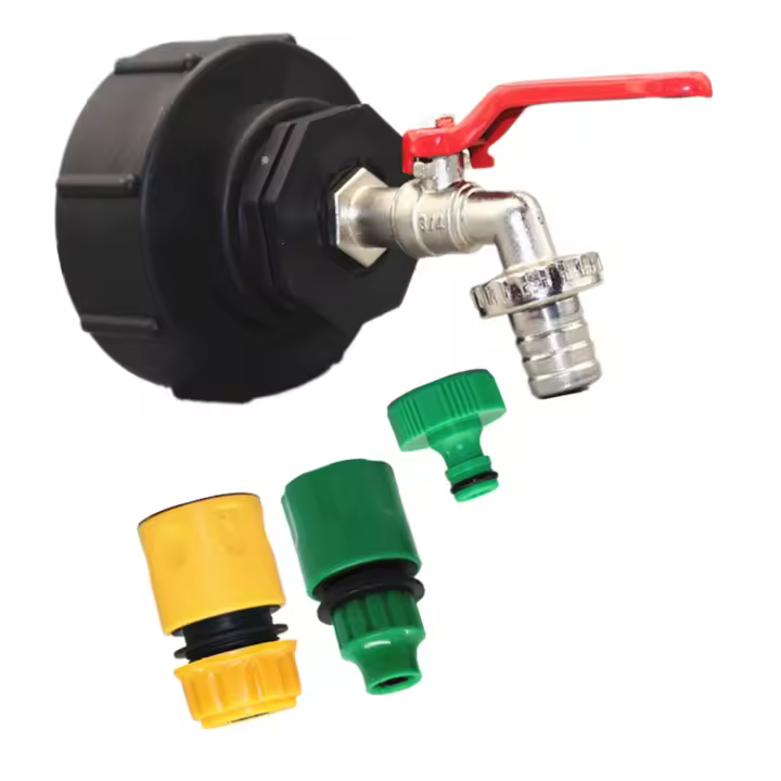 Grifo de salida IBC, adaptador IBC de 3/4 pulgadas, válvula de salida de bola IBC de latón S100x8, accesorios para tanque de barril de lluvia - 1