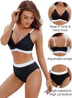 Traje de baño de dos piezas con bloques de color para mujer Bikini sexy con control de barriga y cintura - details 12