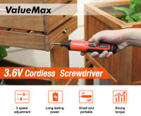 Destornillador eléctrico ValueMax de 3.6V, 5.4Nm con 24 accesorios, luz LED, indicador de batería y cargador, bricolaje profesional - details 0
