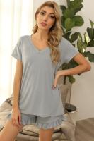 Pijama de verano de manga corta para mujer, conjunto de algodón, talla grande, ropa para dormir - details 1