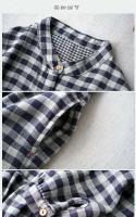 Vestido literario de primavera y otoño, cómodo, de algodón de doble capa, con cuello levantado, de manga larga, holgadas de cuadros - details 13