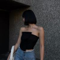 BUNO-Camiseta sin mangas Irregular para mujer, Tops de tubo con cremallera y espalda descubierta, chaleco gótico con hombros descubiertos para verano - details 1