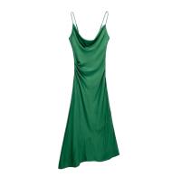 Ropa de mujer europea y americana, textura de satén de seda cuello plisado vestido Midi 9479274 808 - details 1