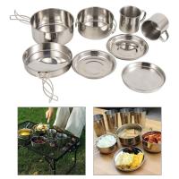 8 Uds utensilios de cocina para acampar Kit de desorden olla sartén taza engranaje portátil apilable ligero - details 2