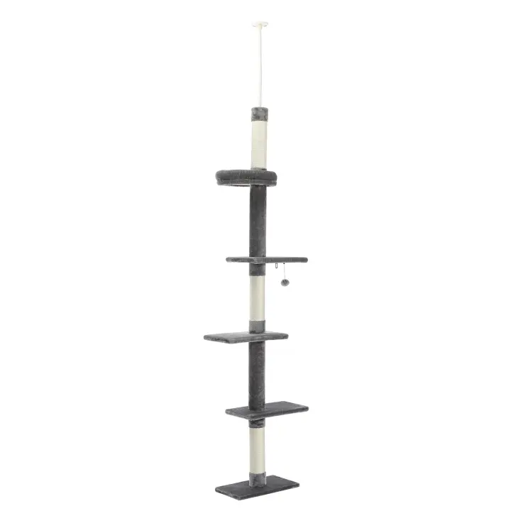 Árbol de gato de 5 niveles de suelo a techo Torre de gato ajustable en altura, centro de actividades de escalada de gatito alto - 1