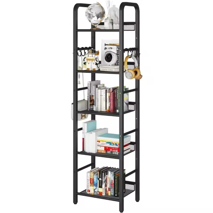 36f. x 27an. x 146al. Estantería de 5 Niveles, Librería, Biblioteca, Estante de Almacenamiento, con Gancho en S de 8 Piezas, Marco Metálico, Estilo Minimalista, para Sala de Estar, Oficina, Baño, Negro - 1