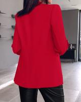 Chaqueta elegante de manga larga para mujer, traje de Color sólido, cuello, otoño - details 5