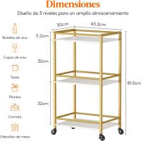 Carrito Auxiliar de 3 Niveles,Carrito de Servicio de té con Ruedas con Bloqueo,Carrito de Cocina y Alcohol para Comedor y Sala de Estar,43,2 x 30 x 81,5 cm, Marrón rústico - details 11