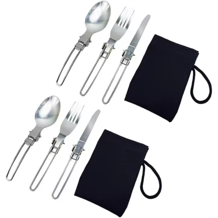 Entersports Utensilios de Mesa Plegables de Acero Inoxidable Plateado Juego de Cuchillo y Cucharas para Acampar - 1