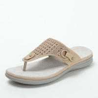 Sandalia zapatillas externas de suela gruesa 2025 casual strass playa mujer punta dividida tacón inclinado semi remolque - details 2