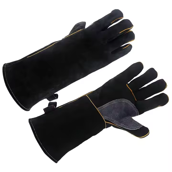Guantes de cuero de vaca resistentes al calor y al fuego para chimenea, estufa, horno, parrilla, soldadura, barbacoa, manejo de animales - 1