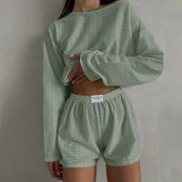 Conjunto de Pantalones Cortos Informales para Mujer Tops de Manga Larga con Cuello Redondo - details 3