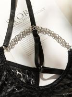 Conjunto de lencería de encaje floral erótico, sujetador abierto transparente y tanga con cadena, lencería sexy y ropa interior - details 12