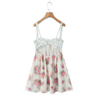 Vestidos 2025 Verano Mujer Sexy Espalda Descubierta Patchwork Estampado Floral Vestido de Tirantes Cintura Alta Línea A Mini Vacaciones Casual Robe - details 6
