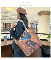 Nueva bolsa de mano bolsa de playa Bart pintado pintura bolsa de dibujos animados lino bolsa de lona de gran capacidad negro hermosa mujer - details 24