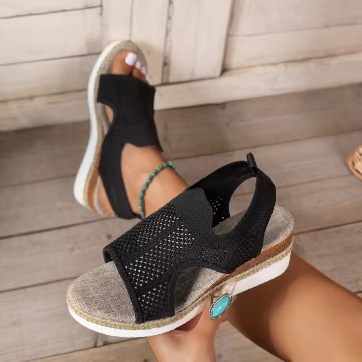Sandalias de plataforma de malla para mujer, zapatos de cuña con punta abierta, ligeros e informales, novedad de verano - 1