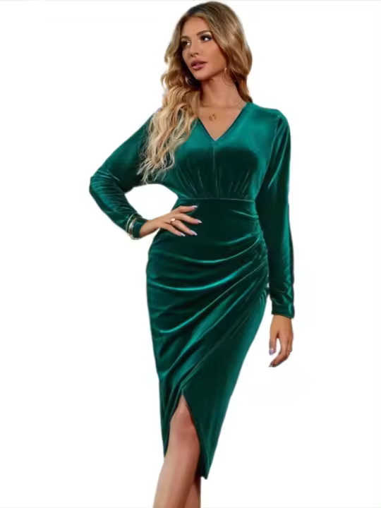 Vestido de manga larga con cuello en V para mujer, Blazer elegante de algodón, Color sólido, elástico, informal, barato, promoción - 1