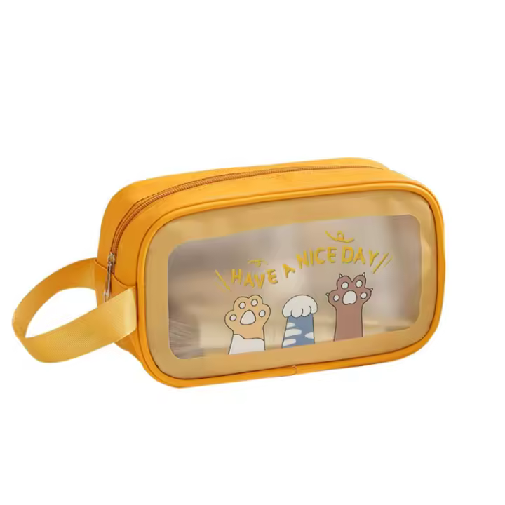 Práctica bolsa de cosméticos de PVC con dibujos de flores, bolsa de maquillaje transparente cuadrada de gran capacidad, bolsa de lavado impermeable de mano para viaje - 1