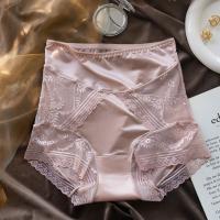 Bragas de seda helada de satén dulce para mujer, ropa interior de cintura alta ultrafina suave con encaje en la entrepierna de algodón y flores de malla, ropa interior sin costuras - details 7