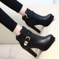 Botas cortas con cremallera para mujer, tacones finos, hebilla con cabeza redonda en el tobillo, estilo femenino elegante - details 2