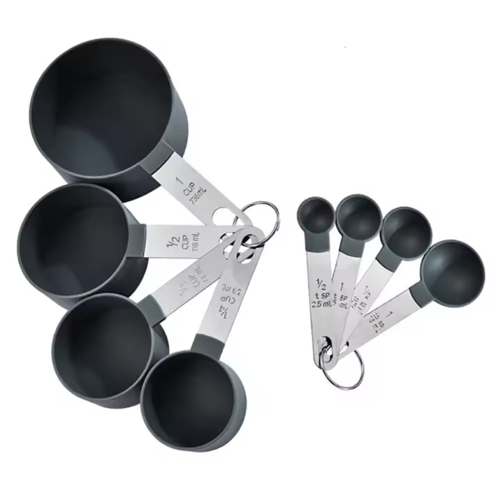 Tazas medidoras con cabezal de plástico, mango de acero inoxidable para medir ingredientes líquidos secos, cucharada precisa, 8 piezas por juego - 1