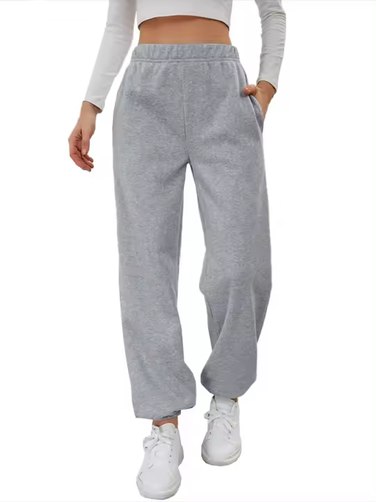 Otoño Invierno nuevo en gris más pantalones de chándal casuales de terciopelo moda pantalones sueltos de cintura alta para mujeres - 1