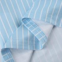 2025 camisas de manga corta a rayas azules para mujer, camisetas informales ajustadas con cuello vuelto y botones, camisetas básicas de verano - details 3