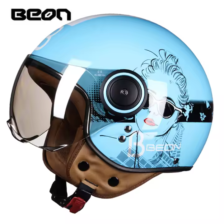 Beon-casco de motocicleta con personalidad para hombre y mujer, cascos de seguridad retro con batería de coche para las cuatro estaciones - 1