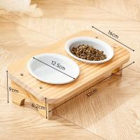 Cuenco de cerámica para gatos con soporte de madera, protege la columna Cervical, 1/2/3 cuencos, plato inclinado para gatos, alimentador elevado antideslizante desmontable para mascotas - details 8
