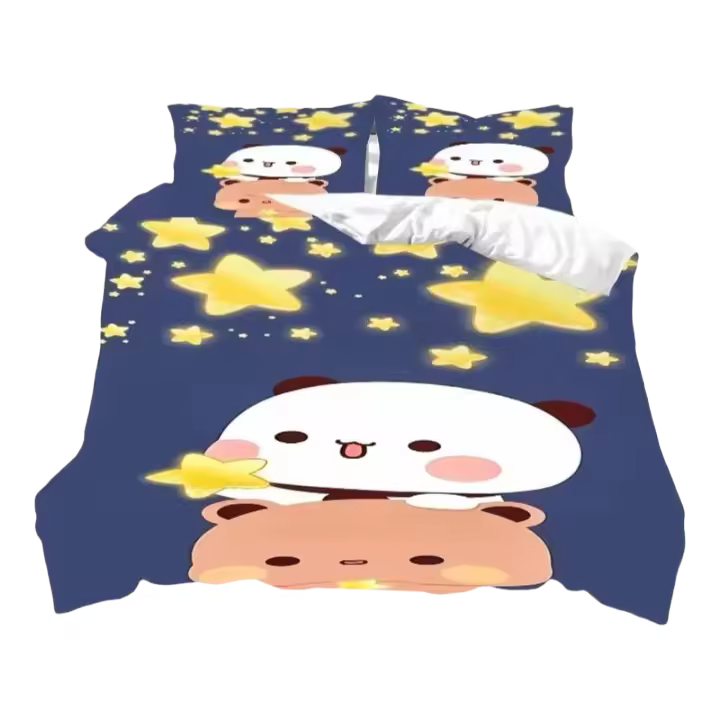 Juego de Ropa de Cama de Anime 3D Kawaii Bubu y Dudu Funda de Edredón Cubierta de Cama de Tamaño Rey y Reina Design de Dibujos Animados para Niños - 1