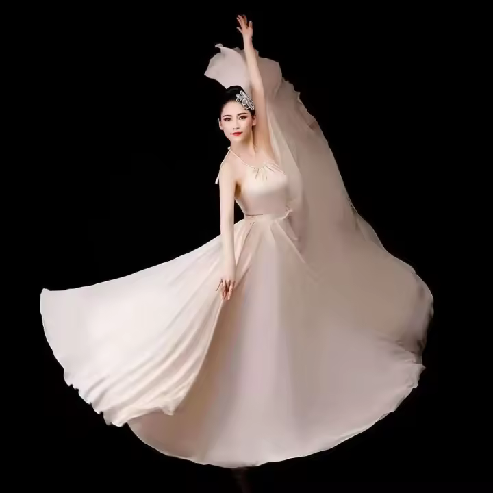 Vestido largo elegante para mujer, vestido largo para el vientre, flamenco, gitano, color sólido, actuación de danza clásica, Otoño/Invierno, 2022 - 1