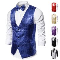 6 estilos hombres boda escenario espectáculo oro brillante lentejuelas arco chaleco azul negro plata traje chaleco Homme chalecos - details 4