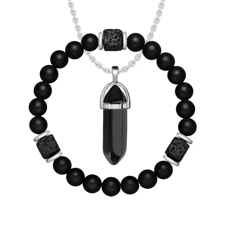 2 unids/set nuevas pulseras y collar magnéticos conjunto de pulseras de pareja de cuentas de piedra natural para hombres para mujeres cuidado de la salud ayuda a perder peso - 1