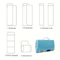 1 paquete de manta de picnic al aire libre extra grande de 20 cm x 15 cm y estera de playa - Portátil impermeable a prueba de arena con respaldo de piel sintética de ante, diseño de rayas azules y blancas para acampar, senderismo, festivales, esencial par - details 4