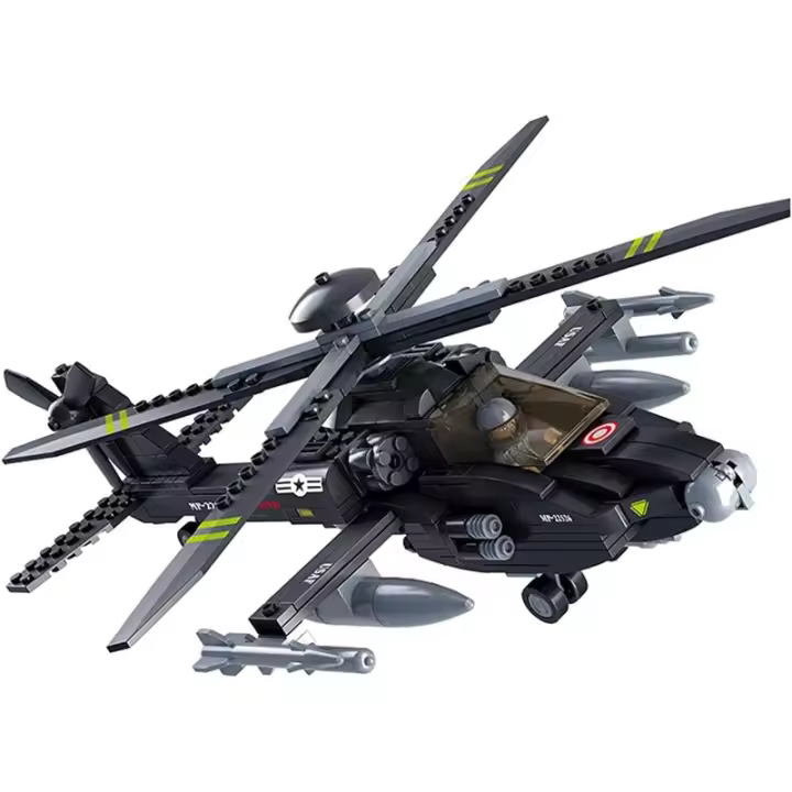 Bloques militares, juguete de ladrillos del ejército, helicóptero Ah-64 Apache, 293 piezas - 1