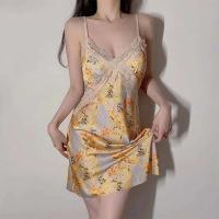 Daeyard - Lencería sexy de satén para mujer, ropa de dormir de seda con cuello en V, Babydoll Ence, vestido de noche - details 4