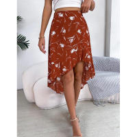 Primavera europea verano americano Casual Floral hoja de loto borde falda asimétrica mediana y larga - details 11